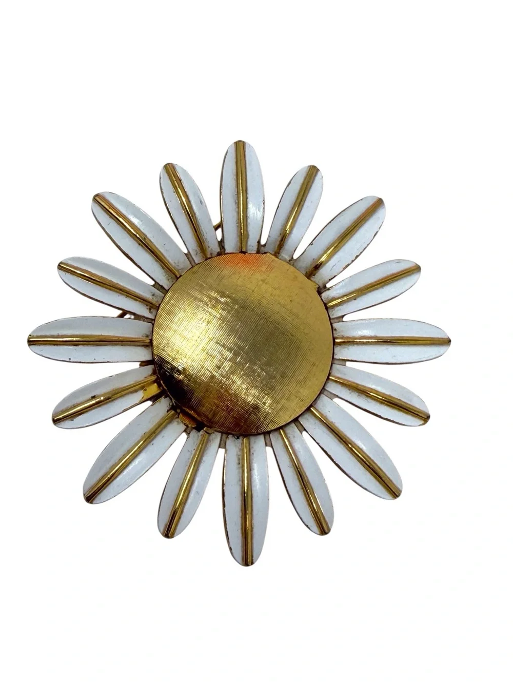 Vintage 1970s AVON daisy Perfume Locket Brooch Gold Tone & White Enamel